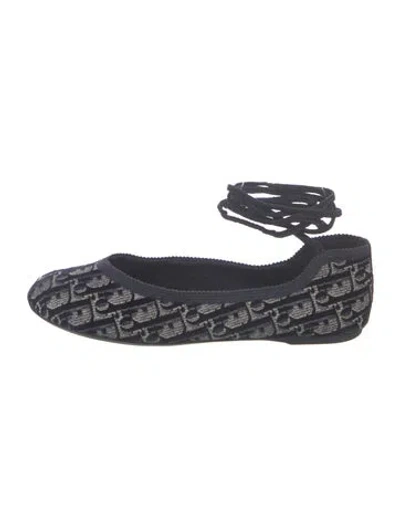 Pre-owned Dior Oblique Jacquard Jacquard Ballet Flats In Blue