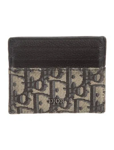 Pre-owned Dior Oblique Jacquard Jacquard Card Holder In Neutrals