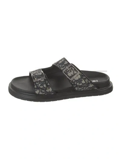 Pre-owned Dior Oblique Jacquard Jacquard Slides W/ Tags In Black