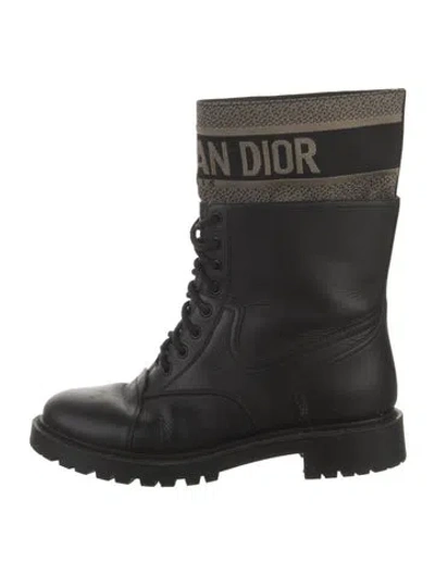Pre-owned Dior Oblique Jacquard Leather Combat Boots In Black
