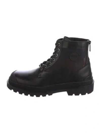 Pre-owned Dior Oblique Jacquard Leather Combat Boots In Black