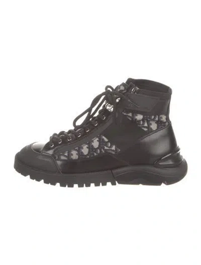 Pre-owned Dior Oblique Jacquard Leather Combat Boots In Grey