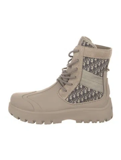 Pre-owned Dior Oblique Jacquard Leather Combat Boots In Neutrals