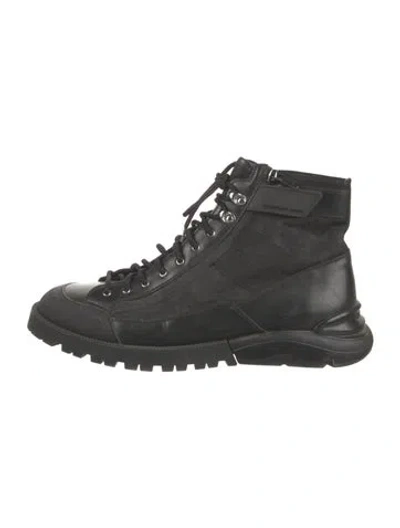 Pre-owned Dior Oblique Jacquard Leather Hiking Boots In Black