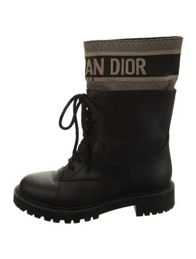 Pre-owned Dior Oblique Jacquard Leather Lace-up Boots In Black