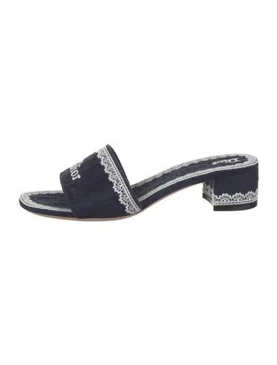 Pre-owned Dior Oblique Jacquard Leather Slides In Blue