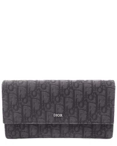 Dior Oblique Jacquard Long Flap Wallet (authentic Pre-loved) In Gray