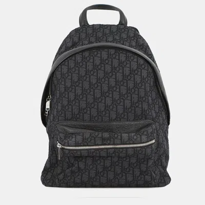 Pre-owned Dior Oblique Jacquard Rider Backpack Black Canvas Leather