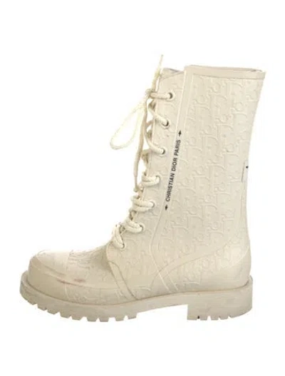 Pre-owned Dior Oblique Jacquard Rubber Boots In Neutrals