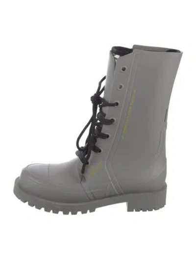 Pre-owned Dior Oblique Jacquard Rubber Rain Boots In Gray
