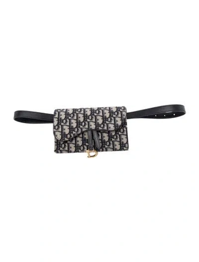 Pre-owned Dior Oblique Jacquard Saddle Belt Pouch In Blue
