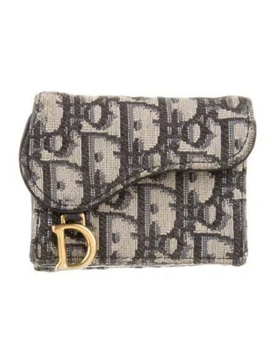 Pre-owned Dior Oblique Jacquard Saddle Compact Oblique Jacquard Compact Wallet In Blue