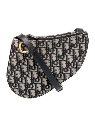 Pre-owned Dior Oblique Jacquard Saddle Pochette Mini In Blue