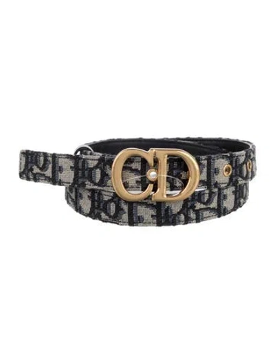 Pre-owned Dior Oblique Jacquard Skinny Belt In Blue