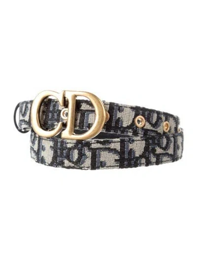 Pre-owned Dior Oblique Jacquard Skinny Belt In Neutral