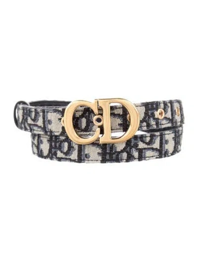 Pre-owned Dior Oblique Jacquard Skinny Belt In Neutral