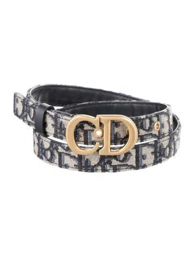Pre-owned Dior Oblique Jacquard Skinny Waist Belt In Blue