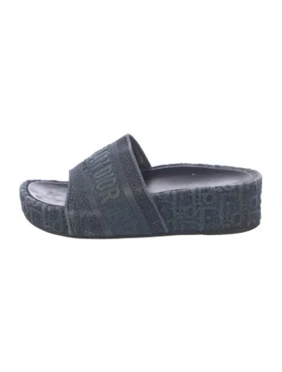 Pre-owned Dior Oblique Jacquard Slides In Blue