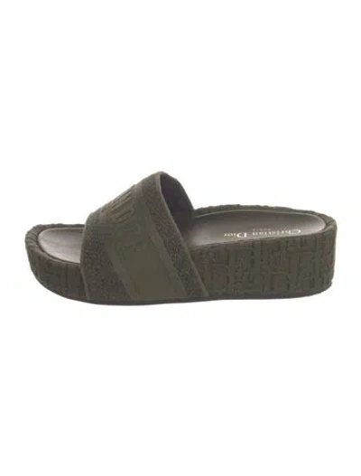 Pre-owned Dior Oblique Jacquard Slides In Green