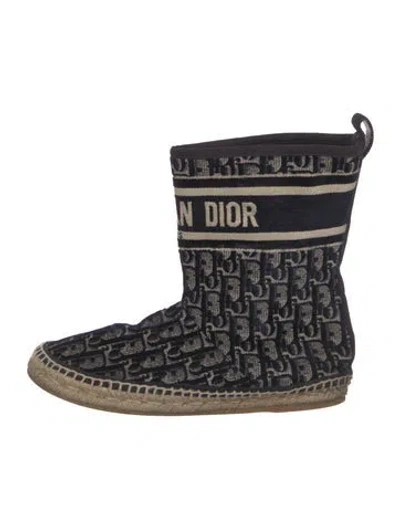 Pre-owned Dior Oblique Jacquard Velvet Boots In Blue