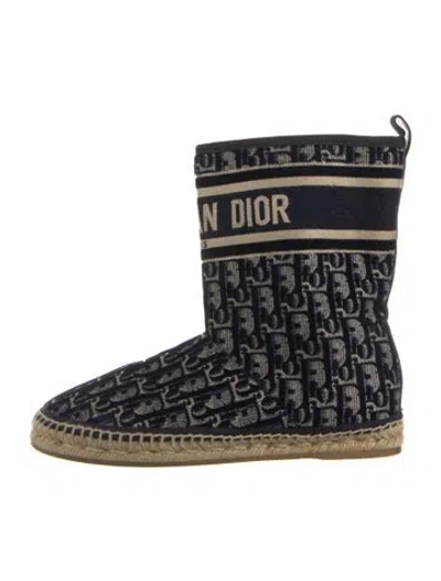 Pre-owned Dior Oblique Jacquard Velvet Boots In Blue