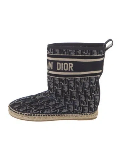Pre-owned Dior Oblique Jacquard Velvet Boots In Blue