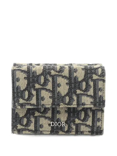 Pre-owned Dior Oblique Jacquard Wallet In Black