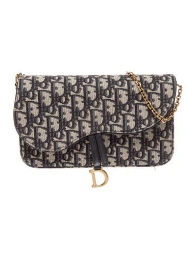 Pre-owned Dior Oblique Jacquard Wallet On Chain 2023 In Blue