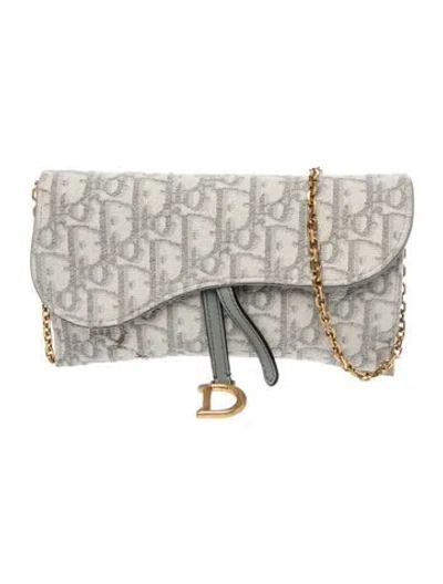 Pre-owned Dior Oblique Jacquard Wallet On Chain 2023 In Grey