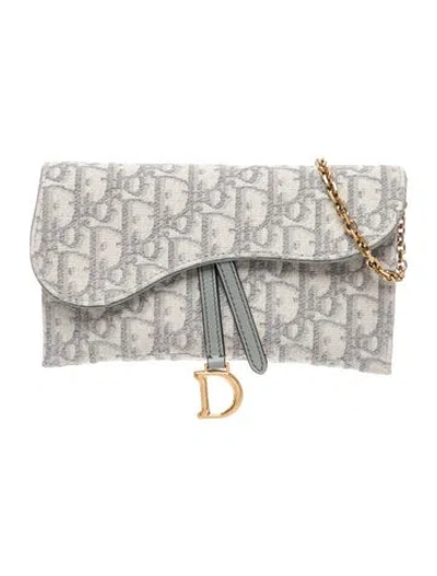 Pre-owned Dior Oblique Jacquard Wallet On Chain In Gray