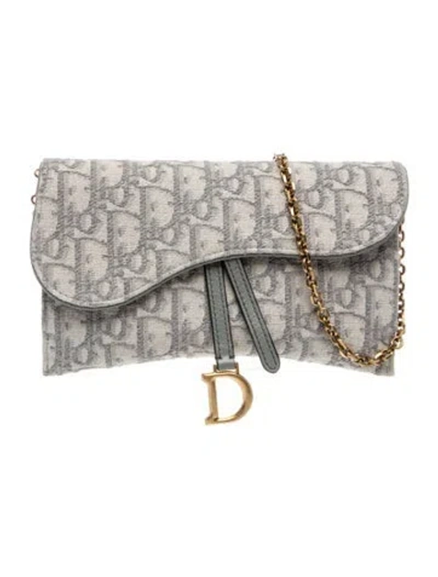 Pre-owned Dior Oblique Jacquard Wallet On Chain In Grey