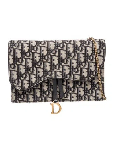 Pre-owned Dior Oblique Jacquard Wallet On Chain In Neutral