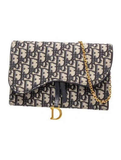 Pre-owned Dior Oblique Jacquard Wallet On Chain In Neutrals