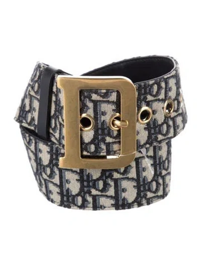 Pre-owned Dior Oblique Jacquard Wide Waist Belt In Blue