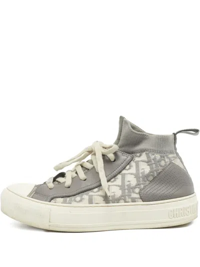 Pre-owned Dior Oblique Leather High-top Sneakers In Gray