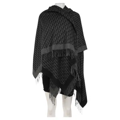 Pre-owned Dior Oblique Logo Fringe Scarf 59 X 68 Gray Silk Shawl Wrap Cover Up Large