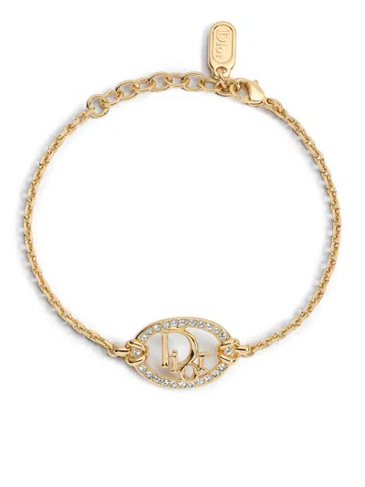 Dior Oblique Metal Bracelet With Gold Finish And Crystals