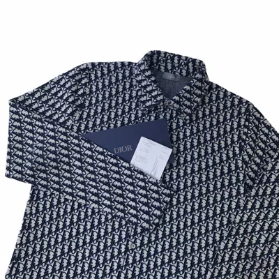 Pre-owned Dior Oblique Overshirt Beige & Navy Blue Cotton Knit