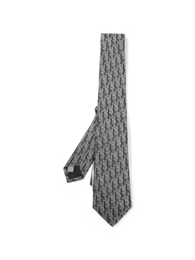 Pre-owned Dior Oblique Pixel Tie In Grey