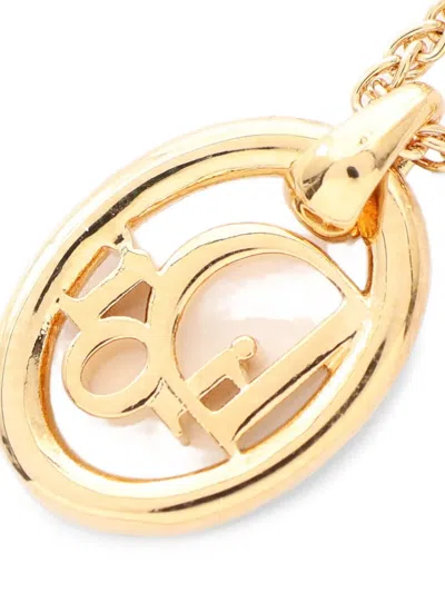Pre-owned Dior Oblique Rhinestone Necklace In Gold