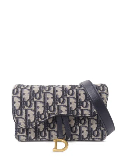 Pre-owned Dior Oblique Saddle Belt Bag In Blue