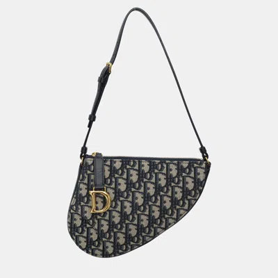 Pre-owned Dior Oblique Saddle Pouch Shoulder Bag In Blue