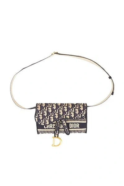 Pre-owned Dior Oblique Slim Saddle Pouch In Blue