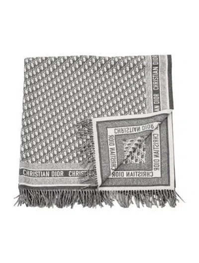 Pre-owned Dior Oblique Throw Blanket In Grey/white