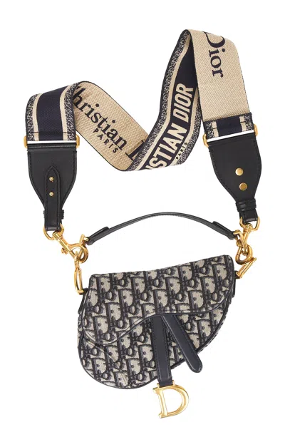 Pre-owned Dior Oblique Trotter Saddle Bag In Blue