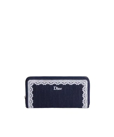 Dior Oblique Voyageur Slim Wallet In Blue