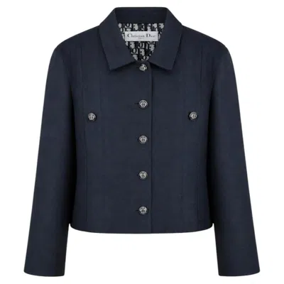 Pre-owned Dior Oblique Wool & Silk Twill Cropped Jacket Spring 2022 In Black