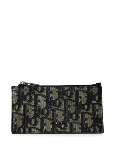 Pre-owned Dior Oblique Zipped Card Holder In Black