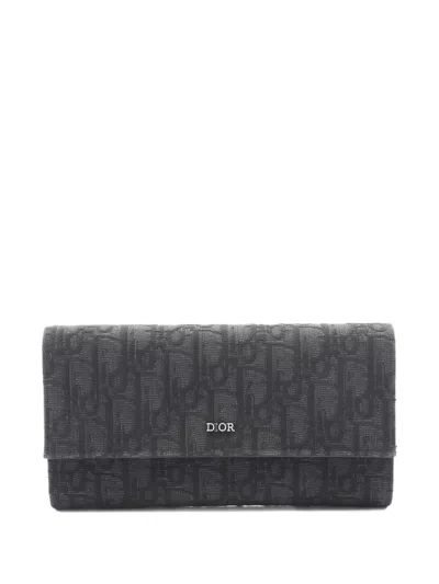 Pre-owned Dior Oblique-monogram-pattern Wallet In Gray
