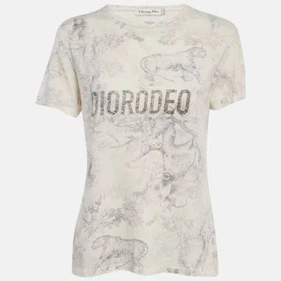 Pre-owned Dior Odeo Jungle Print Cotton Linen T-shirt M In White
